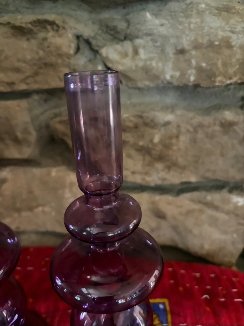 NWT Purple Bubble Glass Taper Candle Candlestick Pair 2 PC 9”